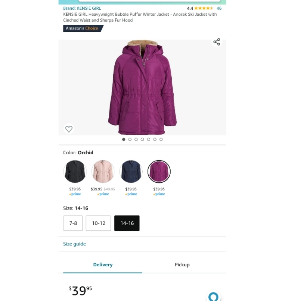 Kensie Girl Fuchsia Heavy Coat 14/16